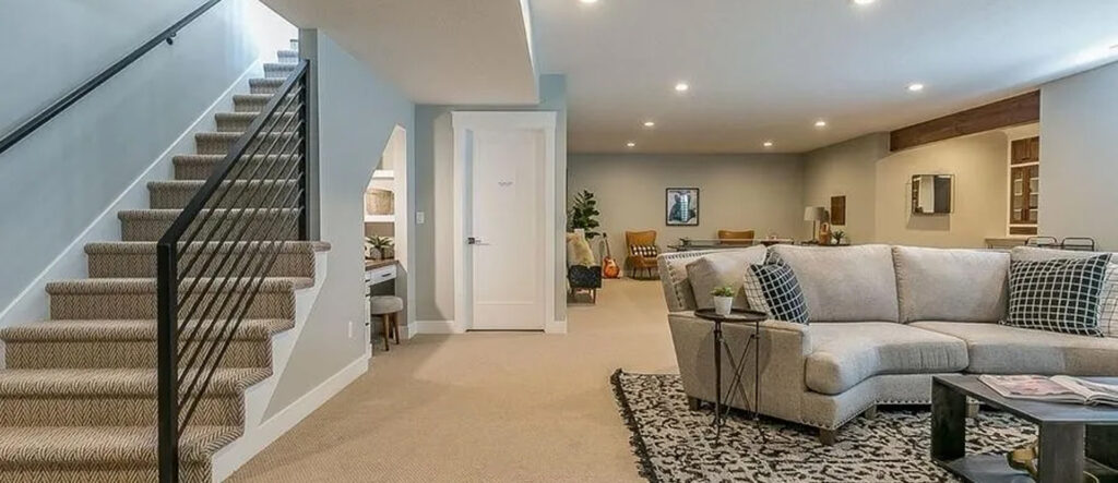 Cozy living room with neutral tones and modern decor.