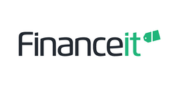 Financeit logo featuring modern typography with a green megaphone icon.